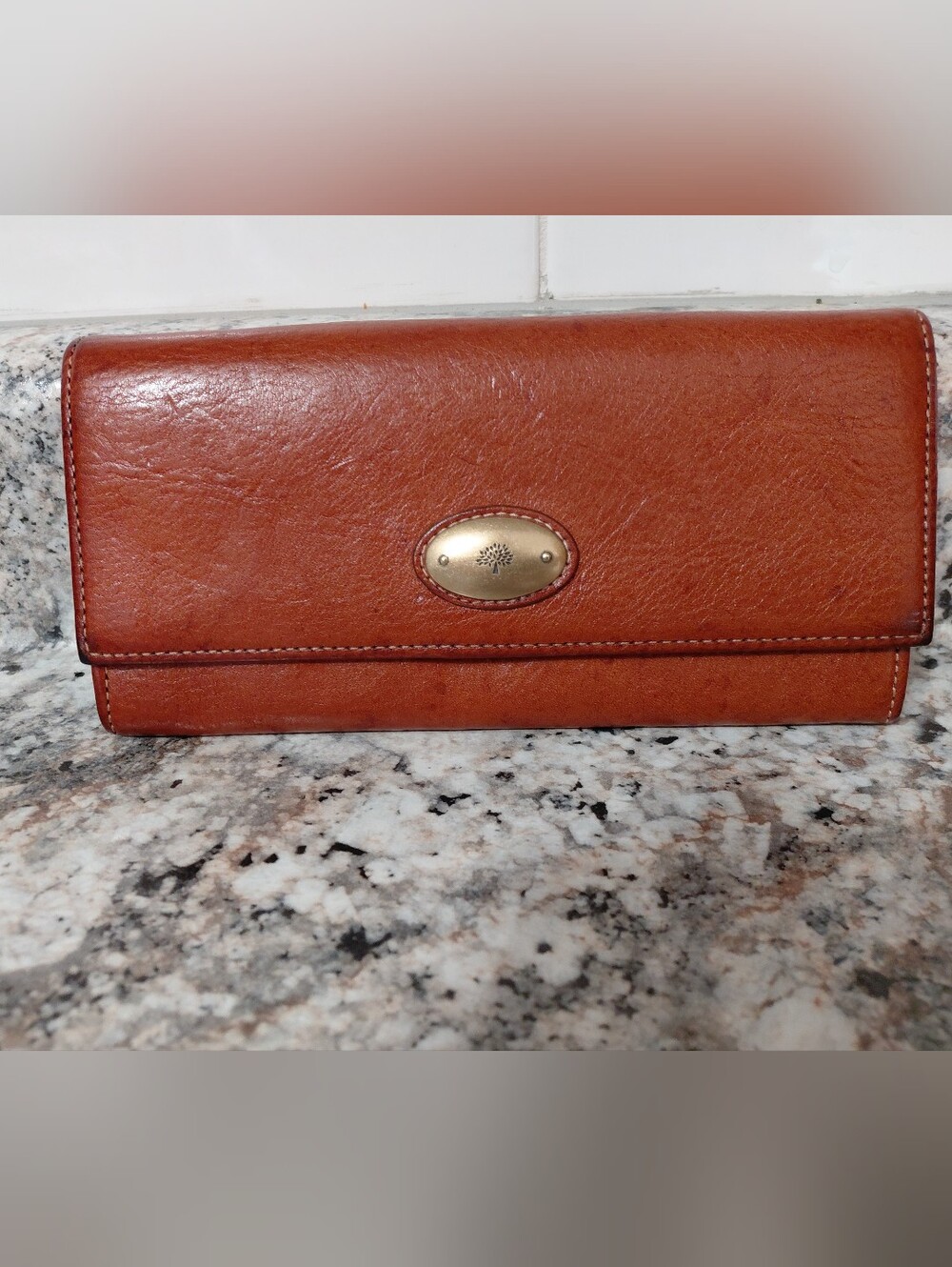 Mulberry-Inspired British Tan Cognac Brown Leather Continental Wallet